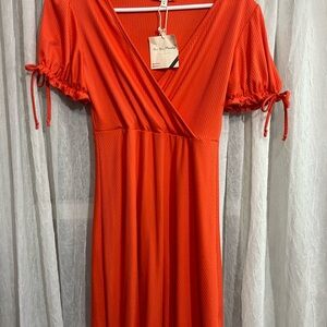 See You Monday Vibrant Orange Midi Dress